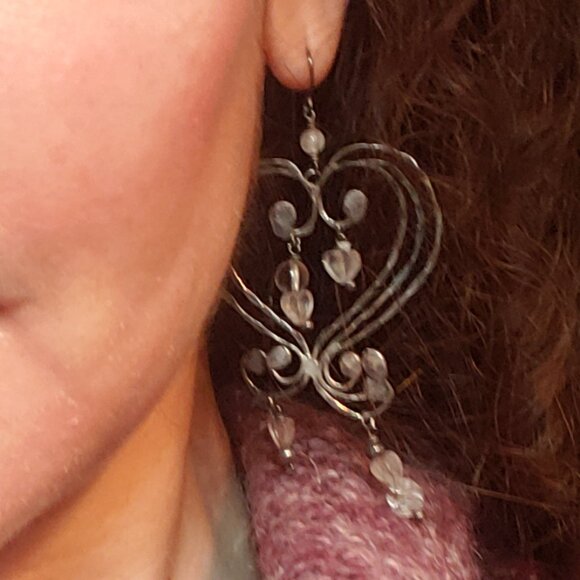 Silver and Rose Quartz Dangle Earrings - Picture 4 of 5